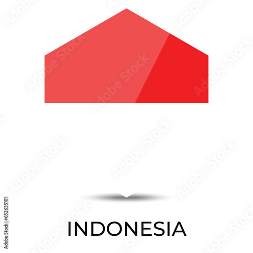 Reflective Flag icon of Indonesia hexongal shape isolated on white background. 