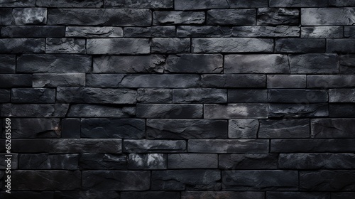 Bold and industrial. Black brick wall background with ample copy space 