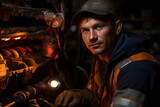portrait of a firefighter in a factory, gas fitter worker 