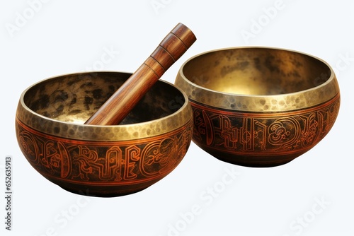 Transparent PNG file featuring two Tibetan singing bowls. Generative AI photo