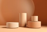 3D rendering of cylindrical podiums against a brown background to showcase products. Generative AI