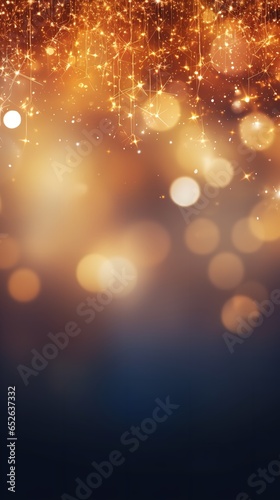 Bokeh lights on a Christmas garland against a dark blue background. Generative Ai.