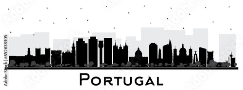 Portugal. City skyline silhouette with black buildings isolated on white. Portugal Cityscape with Landmarks. Porto and Lisbon.