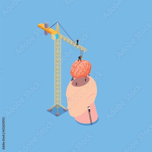 Fototapeta Naklejka Na Ścianę i Meble -  Brain under construction 3d vector illustration concept for banner, website, illustration, landing page, flyer, etc