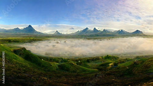 Picture type Equirectangular panorama hdri sky map environment with symmetrical edges centered horizon Symmetrical edges Symmetrical edges Description Icelandic tundra valley with snowy misty 