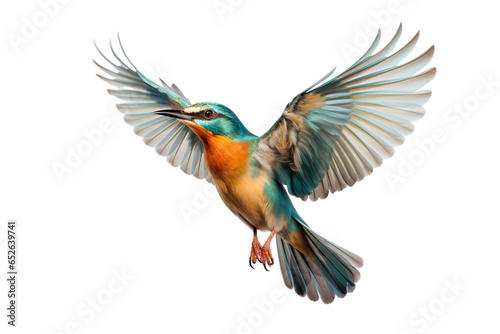 a beautiful bird flying full body on a white background studio shot isolated PNG