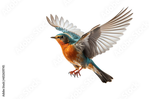 a beautiful bird flying full body on a white background studio shot isolated PNG