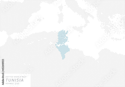 チュニジアを中心とした青のドットマップ。　中サイズ。