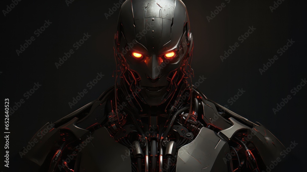 robot or cyborg with glowing neon light illustration concept 
