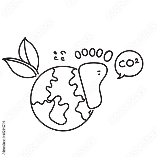 hand drawn doodle footprint with nature co2 symbol illustration