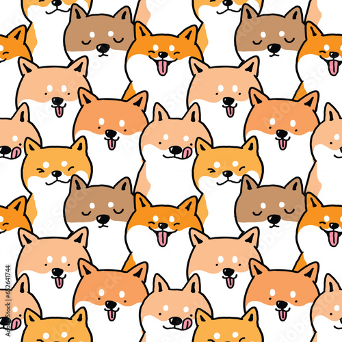Seamless Pattern of Cute Cartoon Shiba Inu Dog Illustration