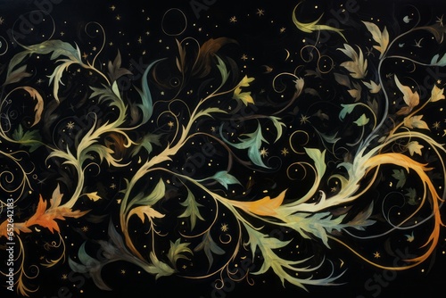 An abstract depiction of twisting and spiraling vines and tendrils, reminiscent of a wild and untamed jungle, set on a black background.