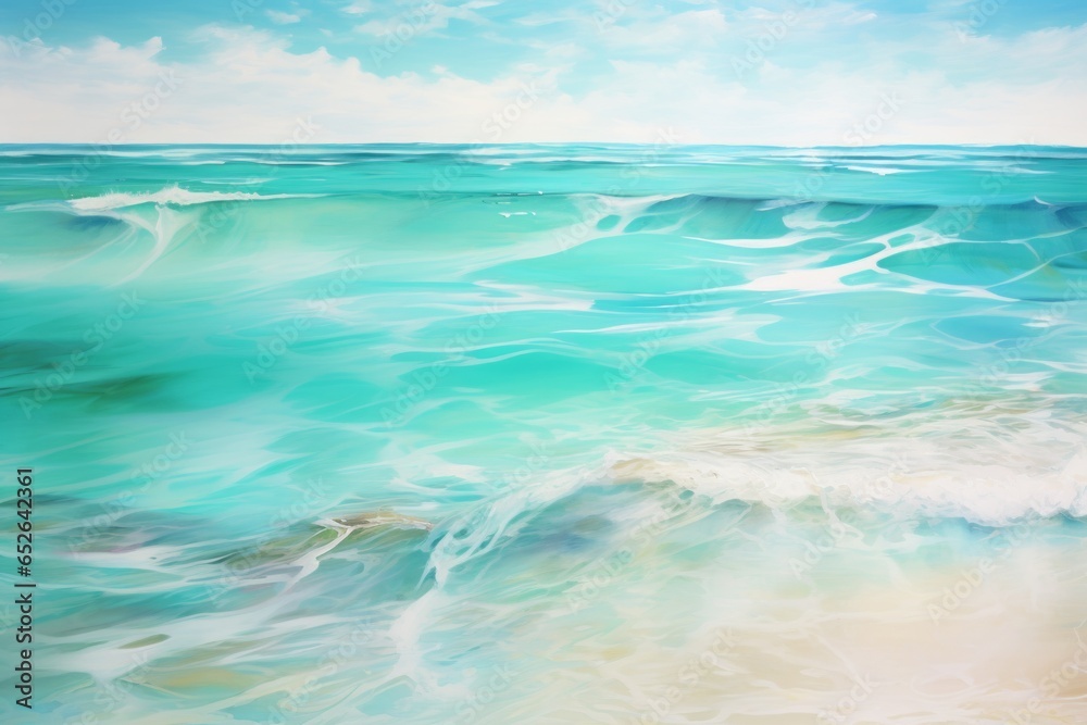 Obraz premium An abstract seascape with streaks of turquoise and aqua, mirroring the crystal-clear waters of a tropical paradise, inviting relaxation and escape.