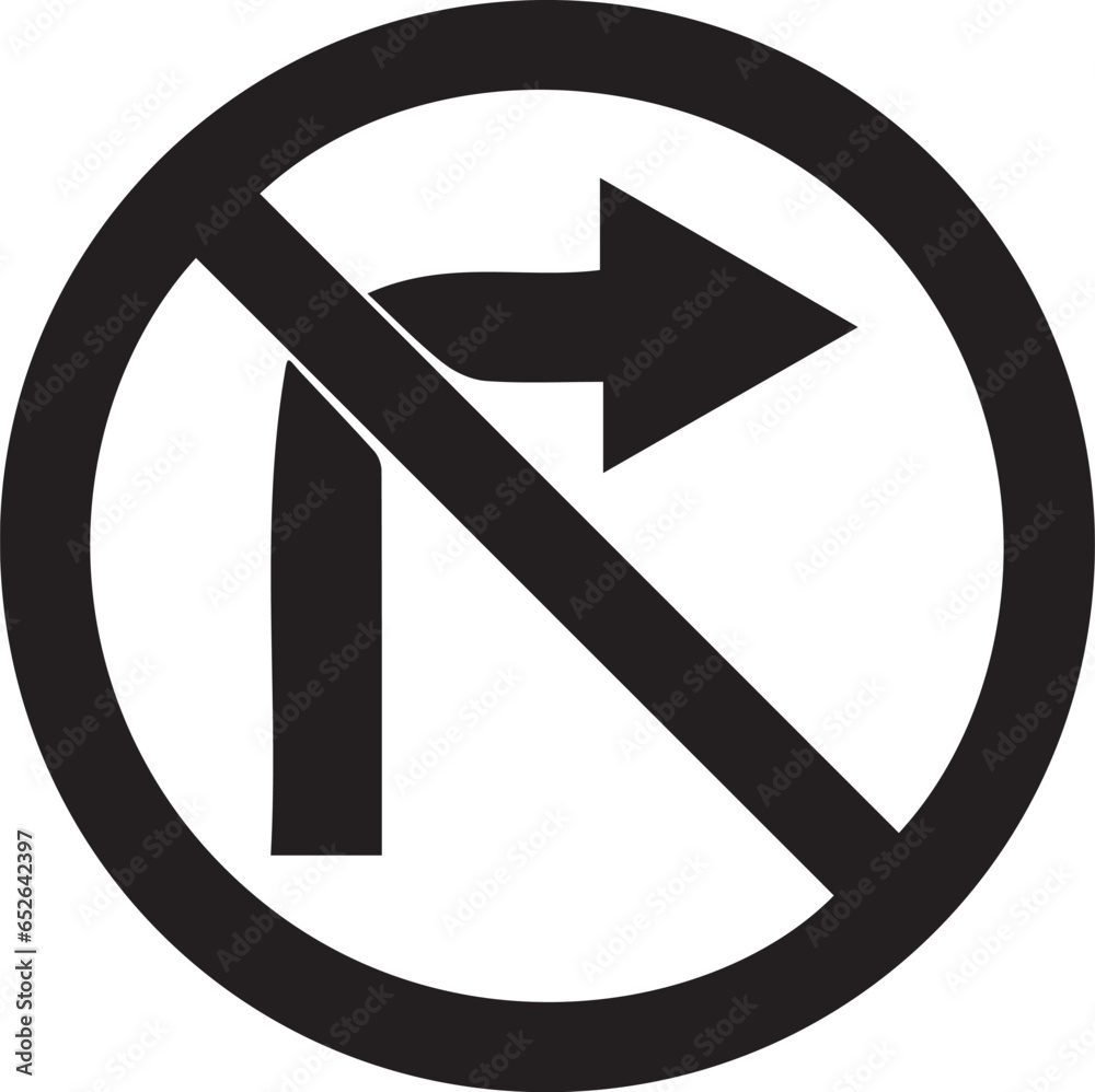 No turn right road symbol vector art black & white