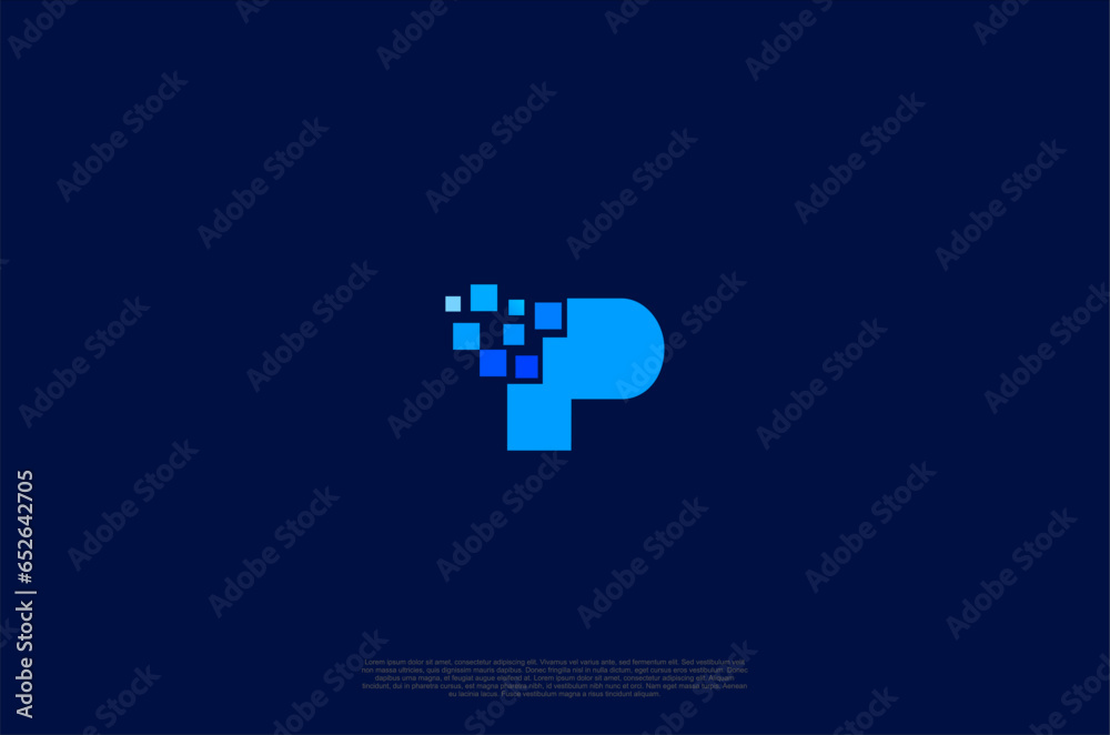 Obraz premium Initial Letter P with square pixel dot Motion . Vector Logo Design Template 