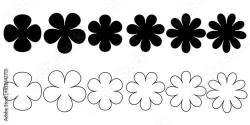 Black white simple flowers icon set
