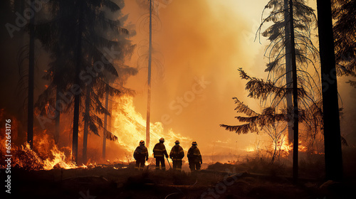 Firefighters in a burning forest. © Татьяна Оракова