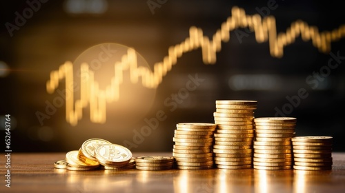 Growth gold coin investment business market financial, money chart stock profit exchange wealth background.