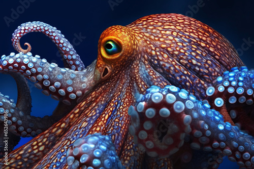 A close-up shot of an octopus, displaying its intricate tentacles and ability to blend seamlessly with its surroundings. Generative AI technology.