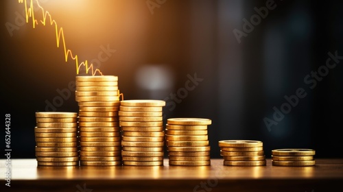 Growth gold coin investment business market financial, money chart stock profit exchange wealth background.