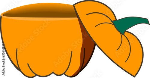 Transparent isolated illustration with container made of carved pumpkin design element