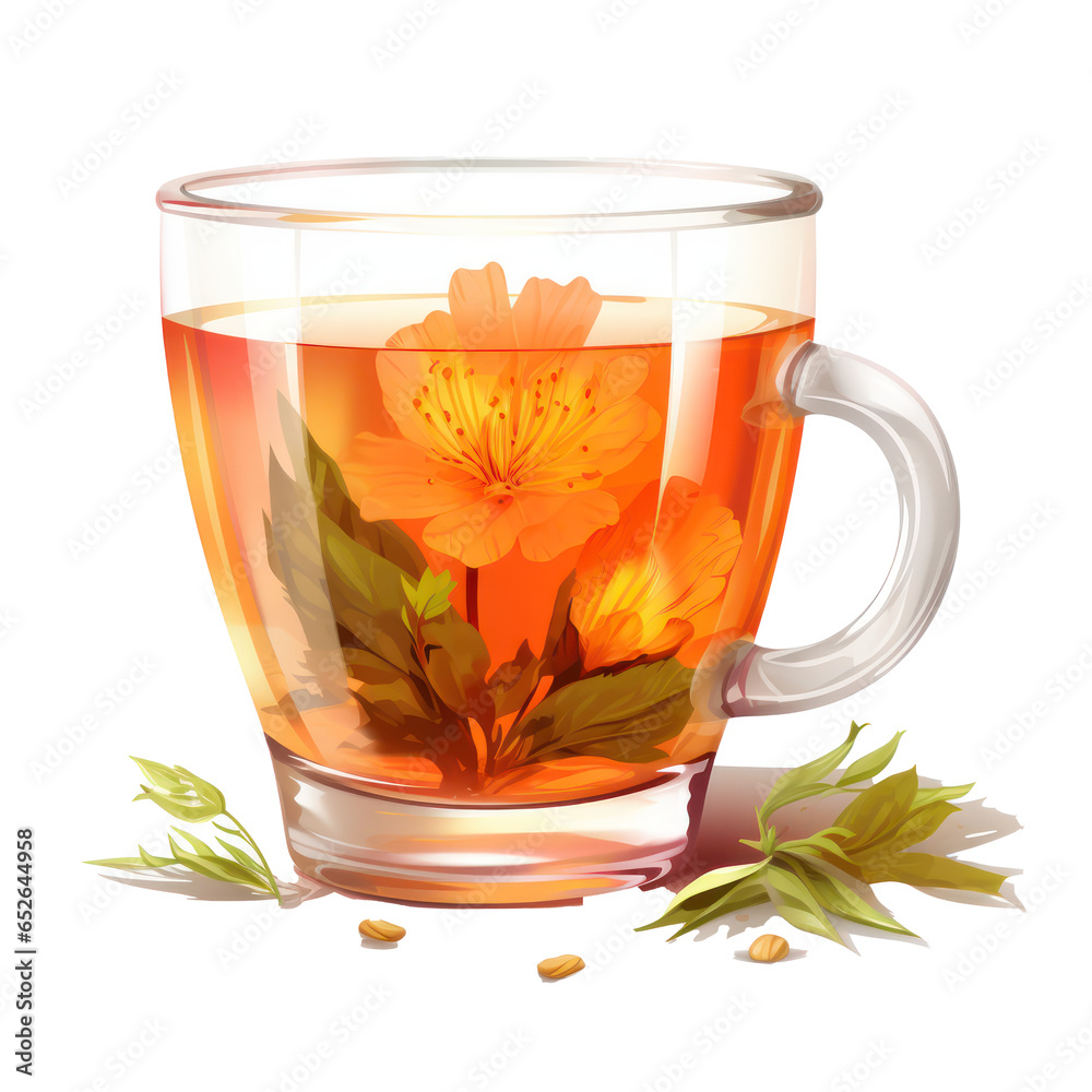 Glass of herbal tea isolated on transparent background,Transparency  - obrazy, fototapety, plakaty 