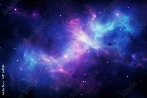 A captivating display of distant galaxies and nebulae in mesmerizing shades of blues and purples. Generative AI
