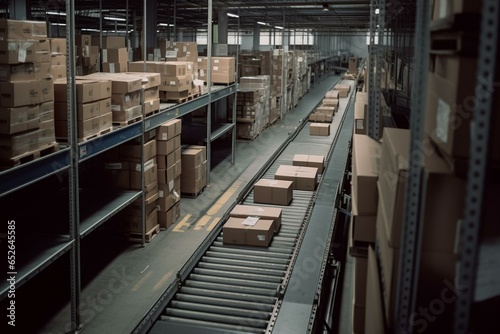 Warehouse, boxes, conveyor. Generative AI