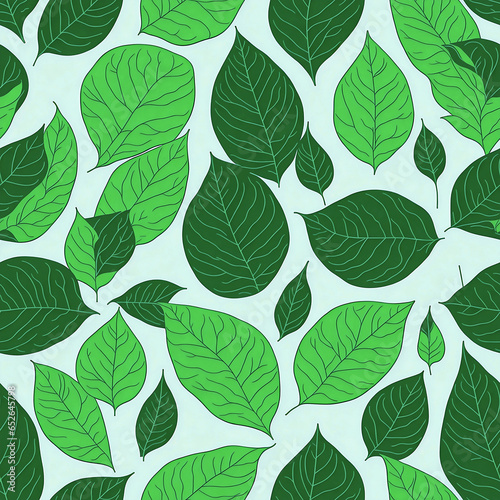 Seamless natural green leaves  vector pattern on a white background