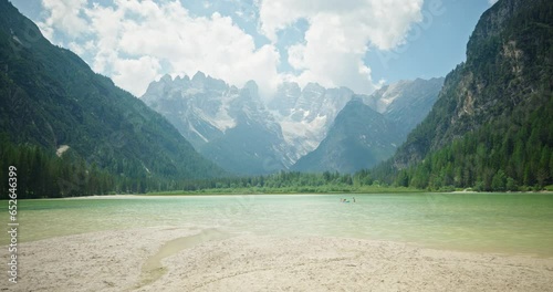 Monte Cristallo with Lake Landro in the foreground, Dolomites, Italy photo