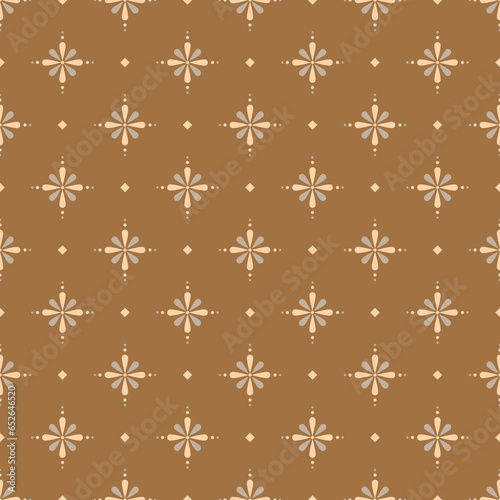 In this seamless pattern, make a flower with orange petals alternating with gray. Arranged on brown background. Decorated with small orange diamond placed alternately neatly, beautiful and sweet.