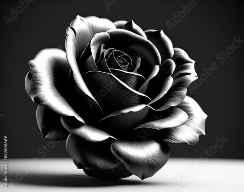 Single rose flower in isolation on a surface in light and shadow. Black and whitee effect. photo