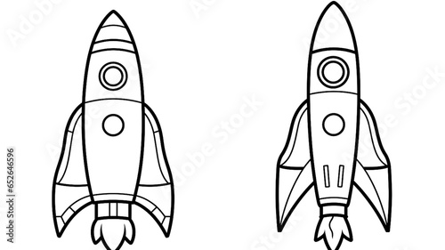 Rocket coloring page. Simple thick lines kids or children cartoon coloring book pages. Clean drawing can be vectorized to illustration.   