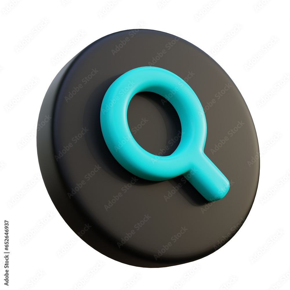 Search 3D Icon on black circle.