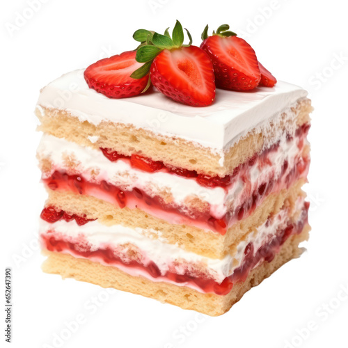 Layer strawberry cake isolated on transparent background,Transparency 