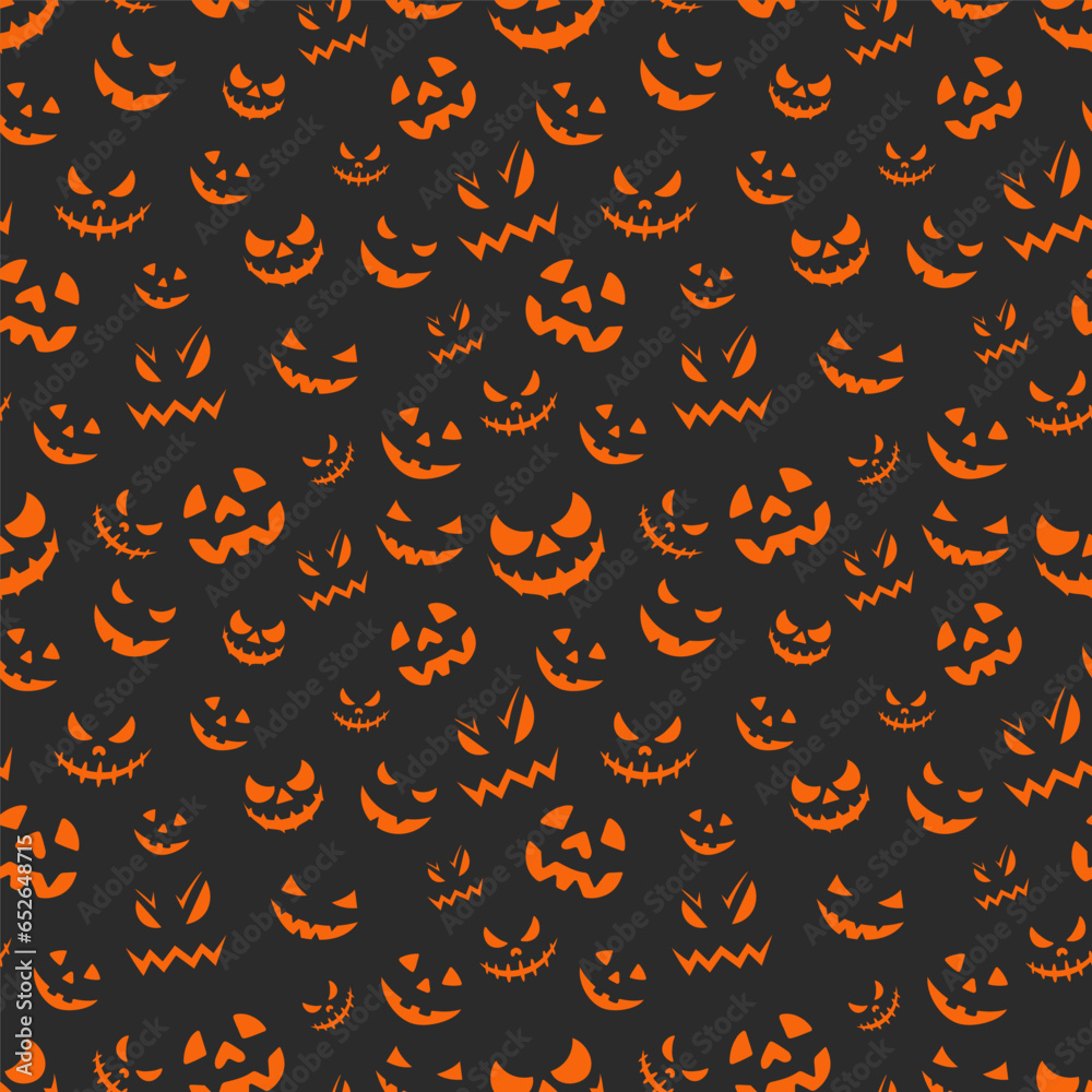 Happy Halloween seamless pattern background with different pumpkin scary faces. cartoon scary ghost faces Happy Halloween seamless pattern background with different pumpkin scary faces. cartoon scary ghost faces