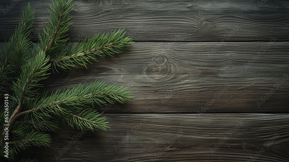 Rustic Wooden Background with Spruce Branch Rustic Wooden Background with Spruce Branch