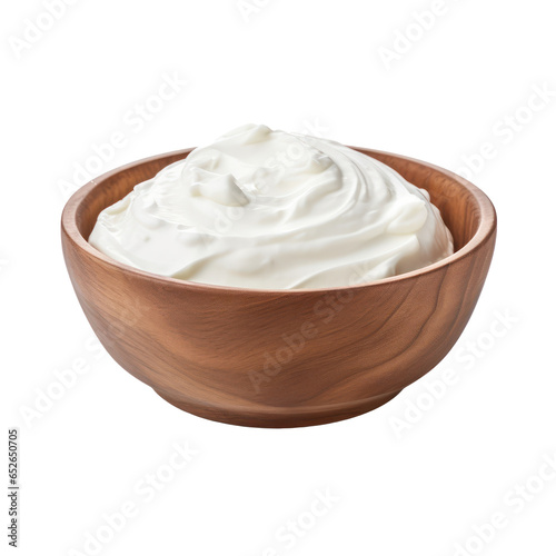 Wooden bowl of greek yogurt isolated on transparent background,Transparency 