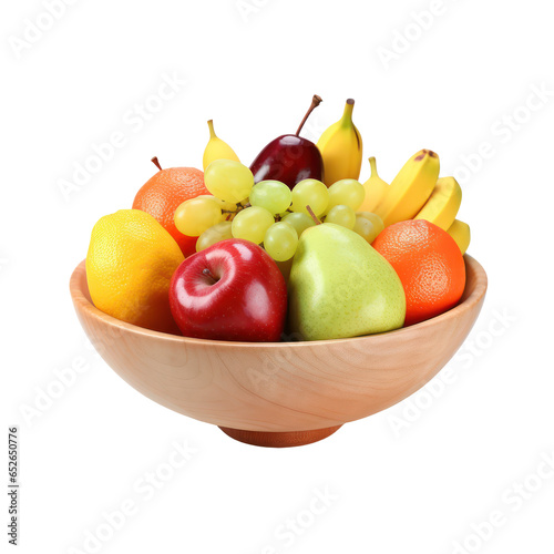 Wooden bowl of mixed fruit isolated on transparent background Transparency 