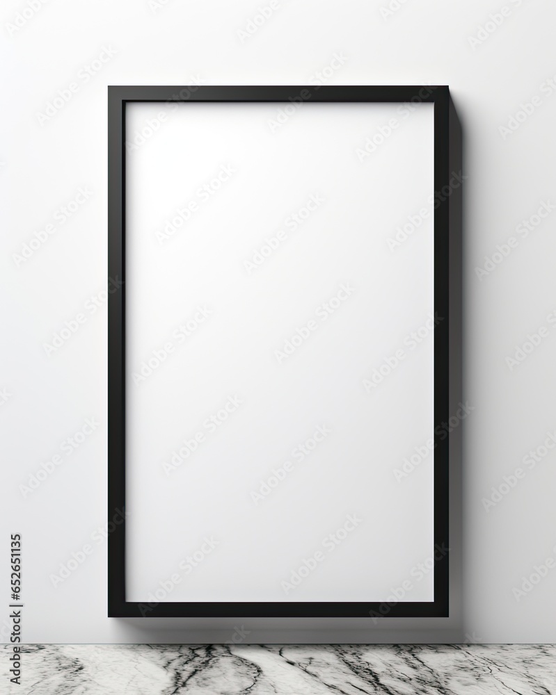 Modern Black Picture Frame Mockup Hanging on a White Wall. Empty Photo Template with Blank Space