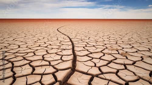 Drought Desolation: A cracked, dry lake bed in a barren landscape photo