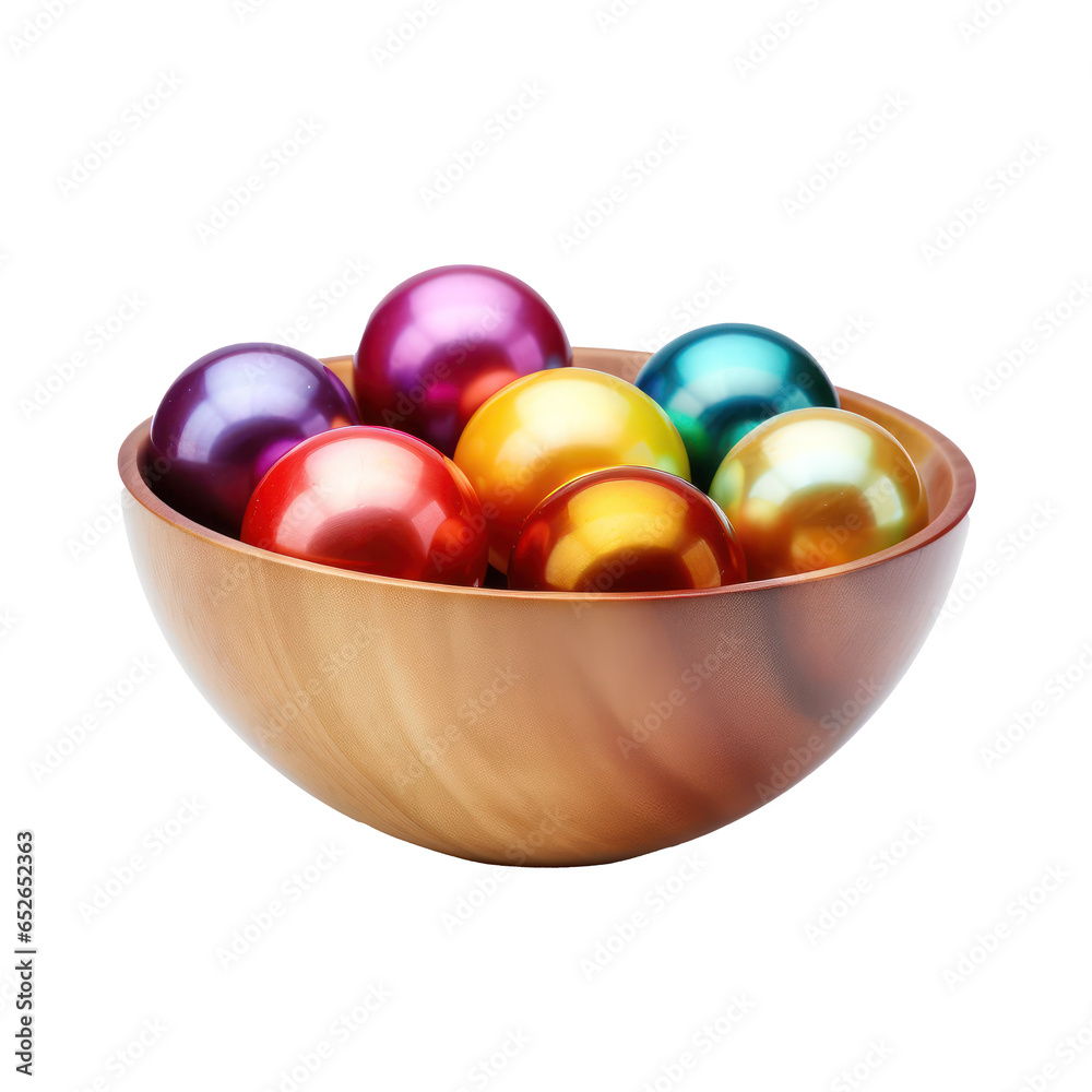 Wooden bowl of rainbow pearl isolated on transparent background,Transparency 