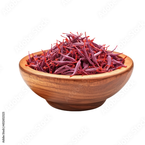 Wooden bowl of saffron isolated on transparent background Transparency 