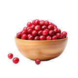 Wooden bowl of cranberries isolated on transparent background,Transparency 