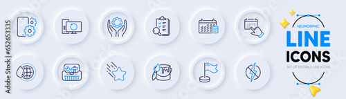 Event click, Phone service and Recovery computer line icons for web app. Pack of Brush, Falling star, Milestone pictogram icons. Calendar, Toolbox, World water signs. Inspect. Vector