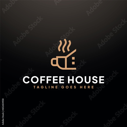 Cup and house logo concept. luxury line logo template vector icon.
