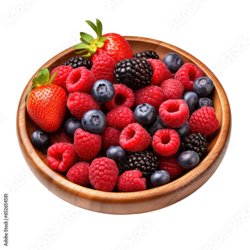 Mixed berry on wooden plate isolated on transparent background Transparency 