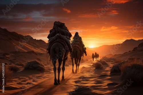 Bedouin nomad leading a caravan through the desert  Generative AI