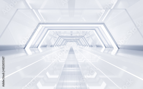 White empty tunnel, futuristic tunnel, 3d rendering.