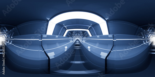 Dark tunnel with 360-degree seamless panoramic view. 3d rendering.